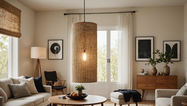 Suspension en raphia tube droit : élégance et charme naturel